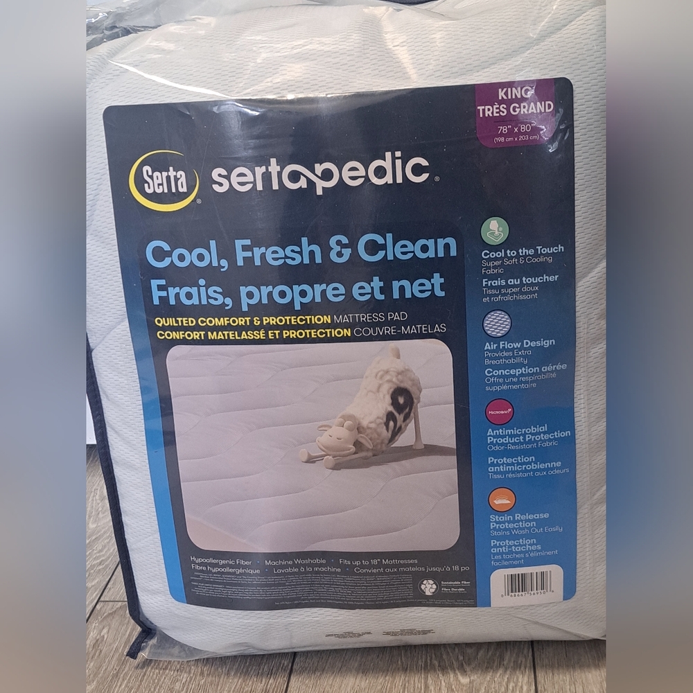 Brand New Serta Sertapedic Cool, Fresh & Clean King Size Mattress Pad